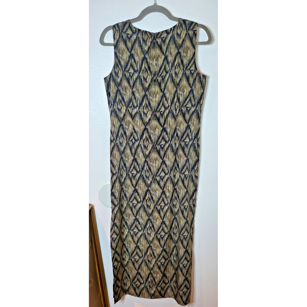 Due Per Due Womens Sz 10P 100% Silk Ikat Midi Sheath Dress Capsule Quiet Luxury - Picture 7 of 8